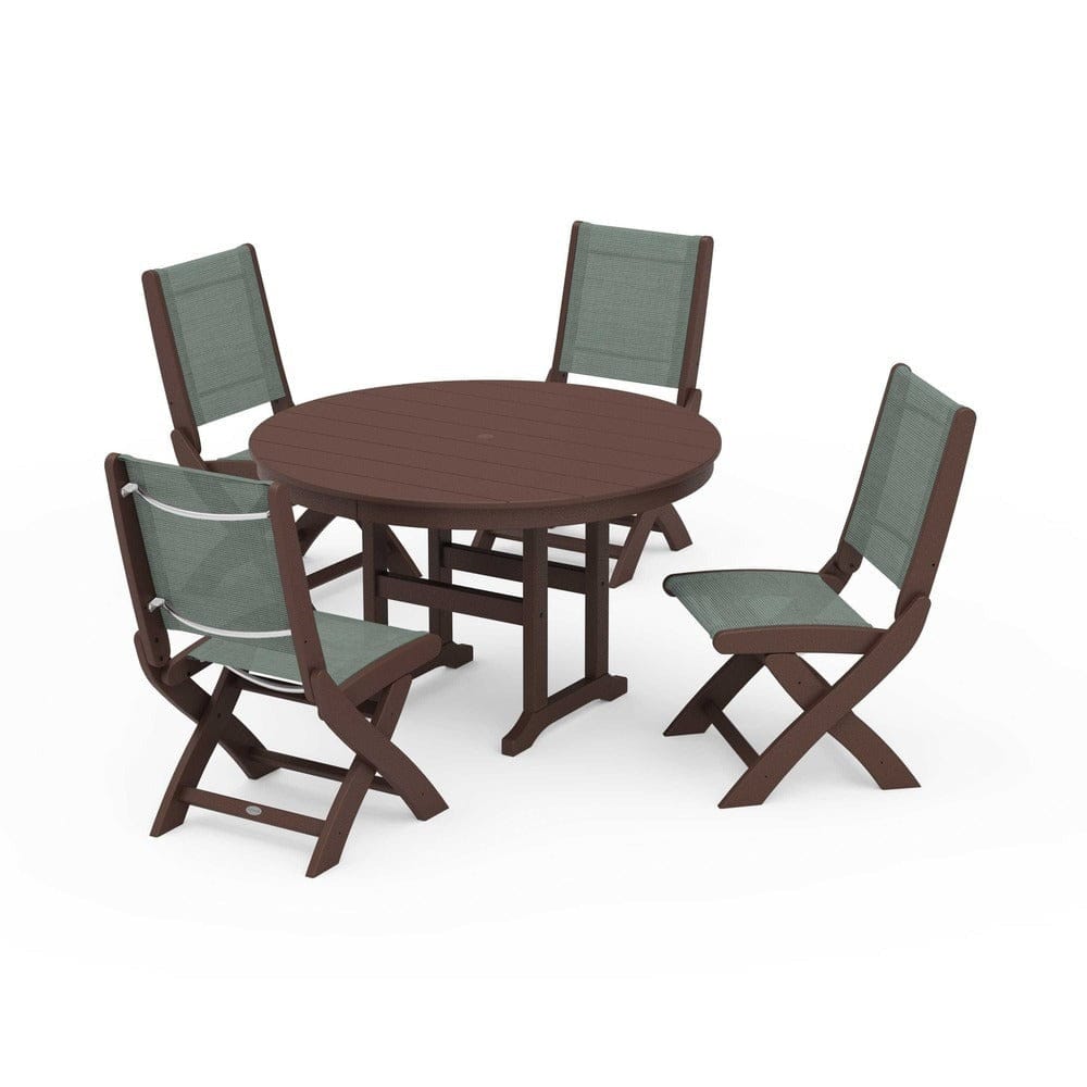 POLYWOOD® - Coastal Folding Side Chair 5-Piece Round Dining Set - PWS1358