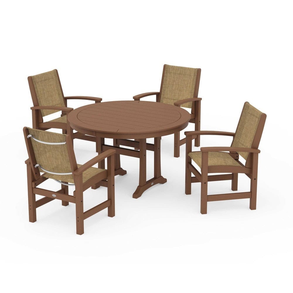 POLYWOOD® - Coastal 5-Piece Round Dining Set with Trestle Legs - PWS1119