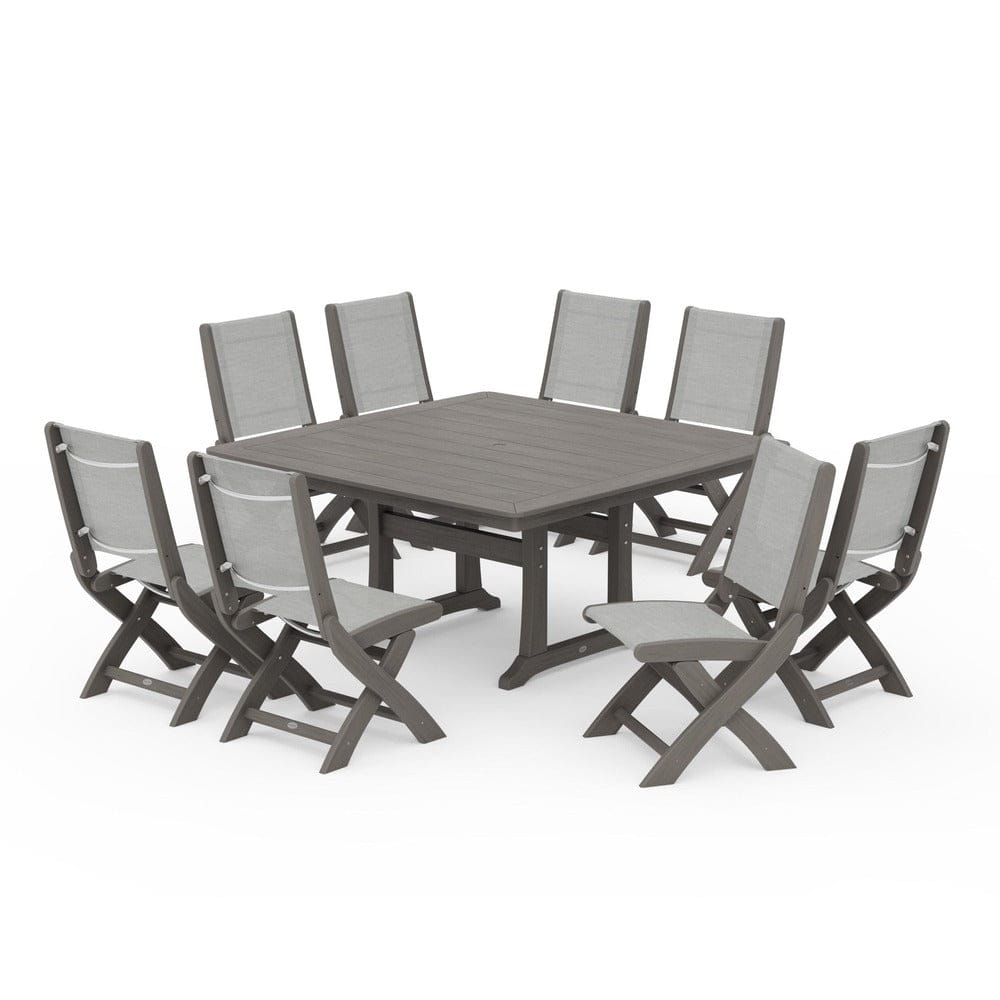 POLYWOOD® - Coastal Folding Side Chair 9-Piece Dining Set with Trestle Legs - PWS1113