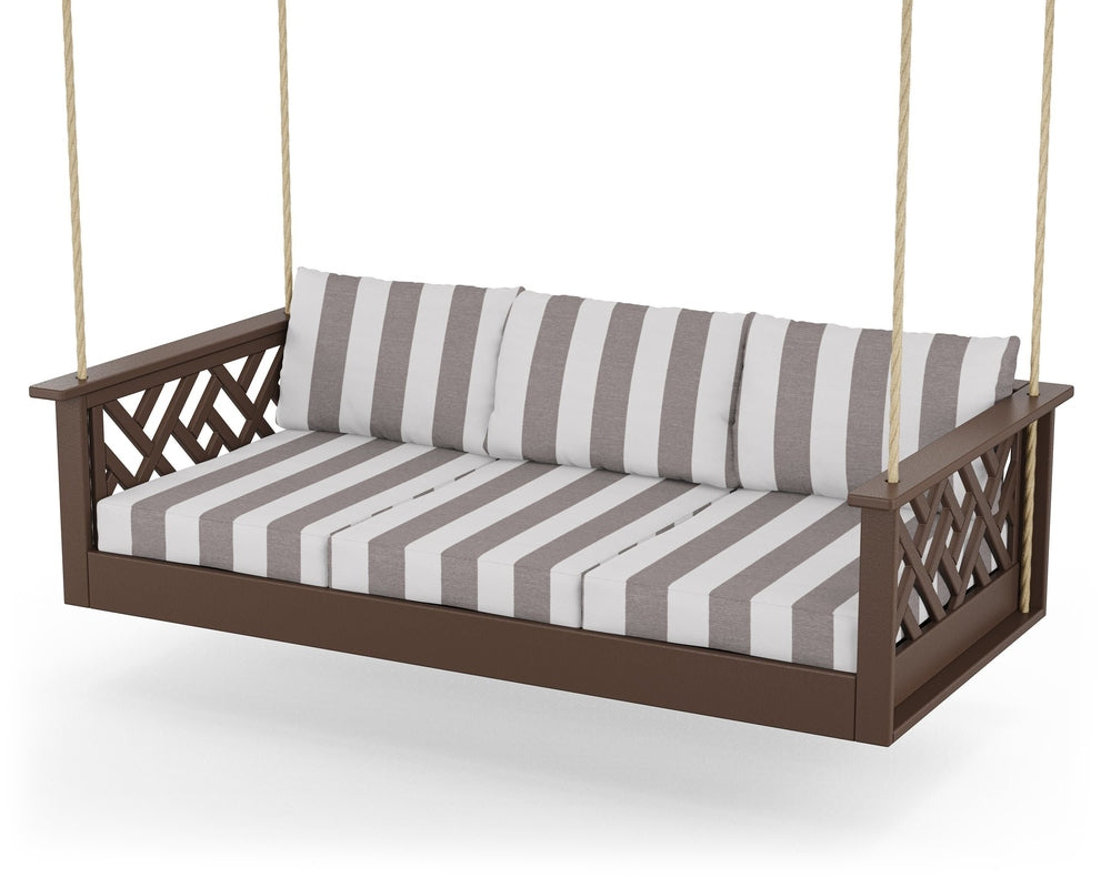 Chippendale Daybed Swing - Mahogany / Cabana Stripe Grey Mist