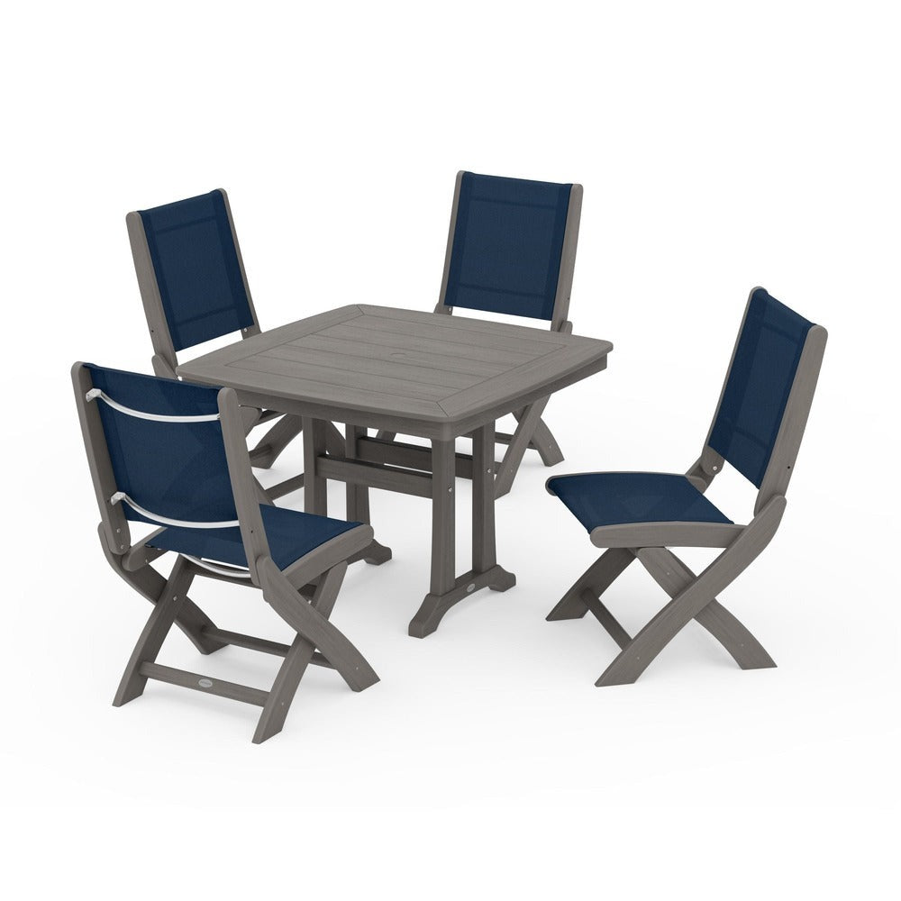 POLYWOOD® - Coastal Folding Side Chair 5-Piece Dining Set with Trestle Legs - PWS968