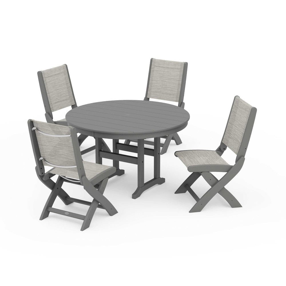 POLYWOOD® - Coastal Folding Side Chair 5-Piece Round Dining Set - PWS1358