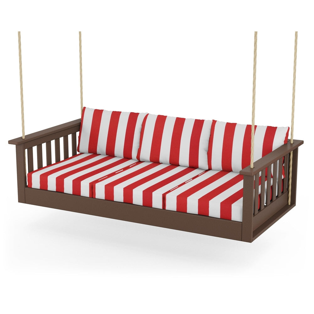 Vineyard Daybed Swing - Mahogany / Cabana Stripe Crimson