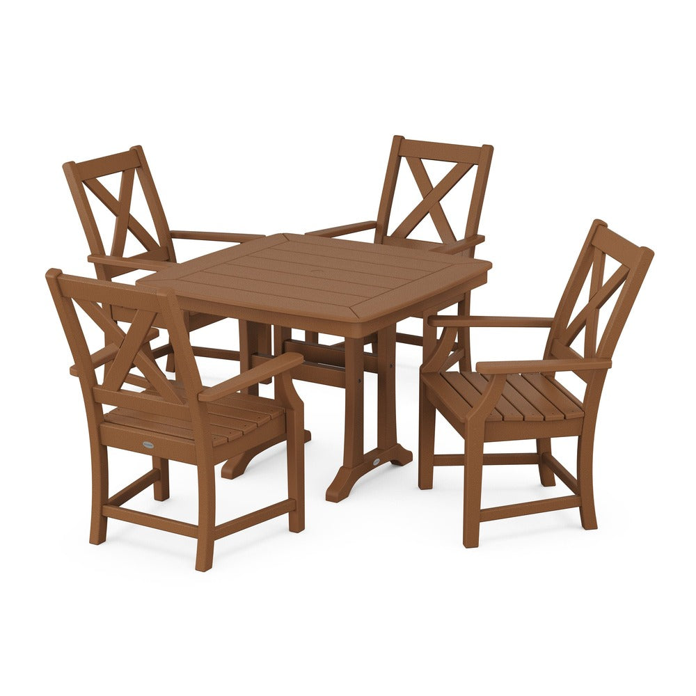 POLYWOOD® Braxton 5-Piece Dining Set with Trestle Legs - Teak PWS960-1-TE
