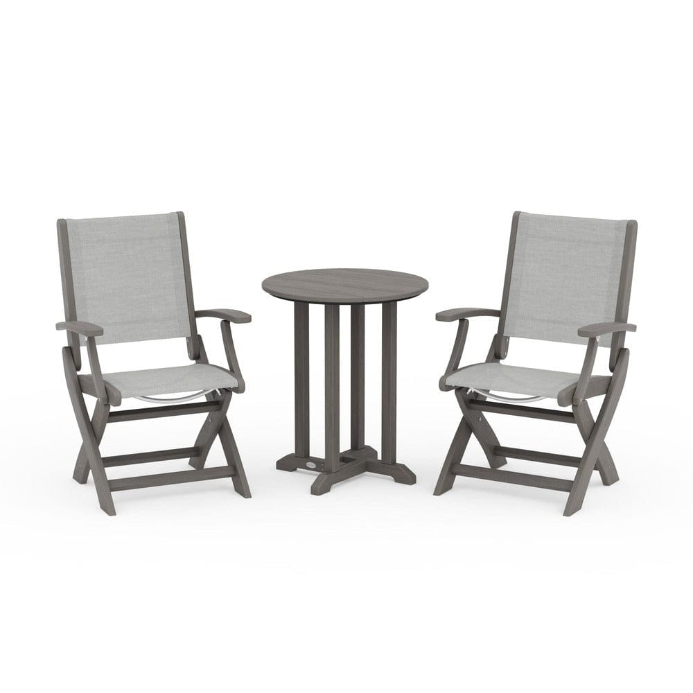POLYWOOD® - Coastal Folding 3-Piece Round Bistro Dining Set - PWS1295