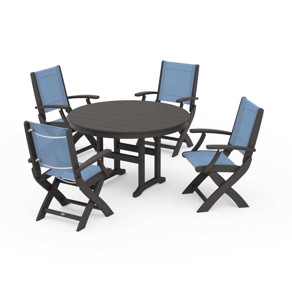POLYWOOD® - Coastal Folding Chair 5-Piece Round Dining Set - PWS1357