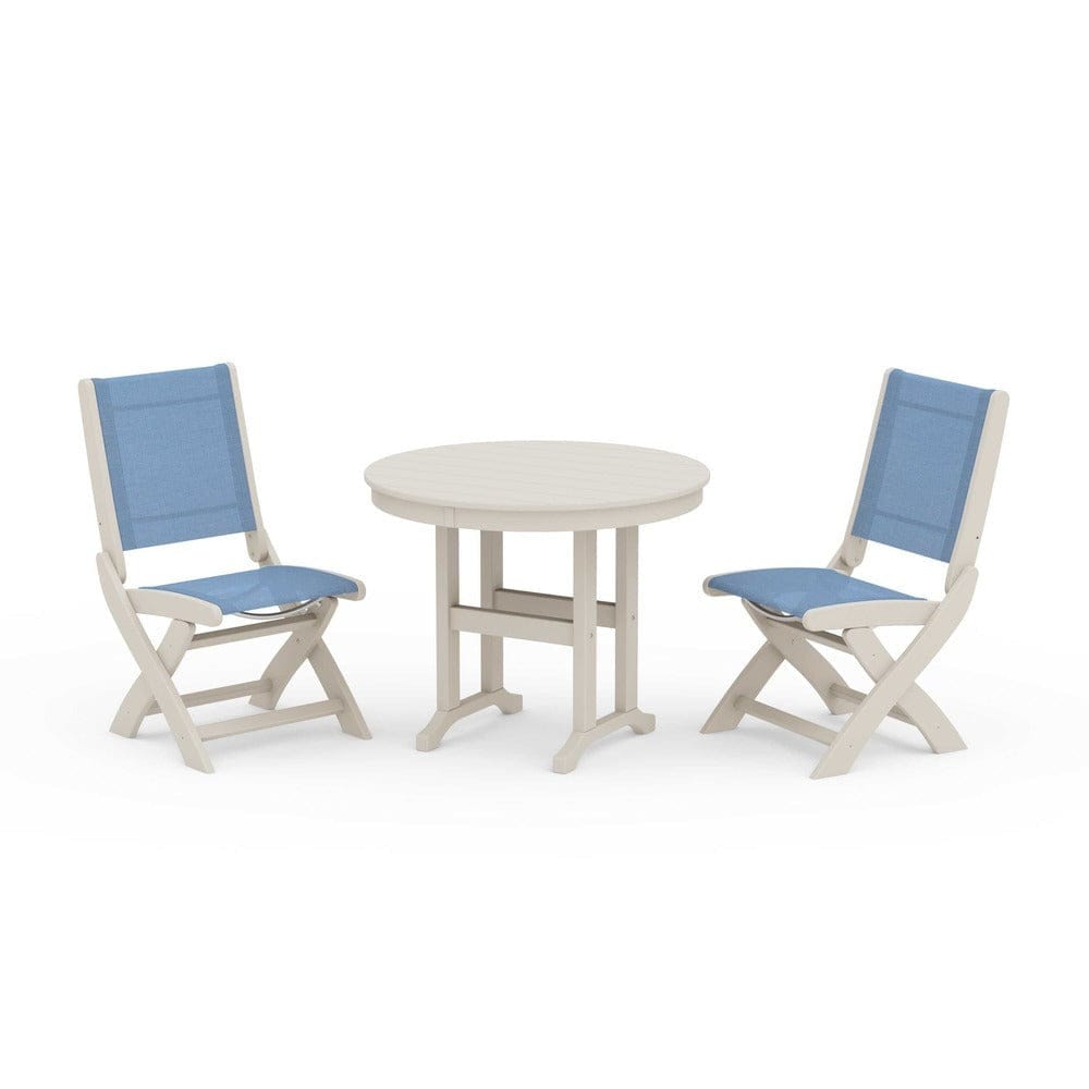 POLYWOOD® - Coastal Folding Side Chair 3-Piece Round Dining Set - PWS1329 Outdoor Furniture POLYWOOD®