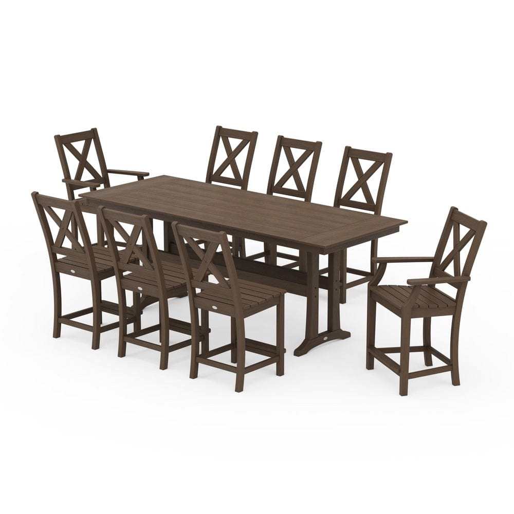 POLYWOOD® Braxton 9-Piece Farmhouse Counter Set with Trestle Legs - Kona PWS1895-1-NKA