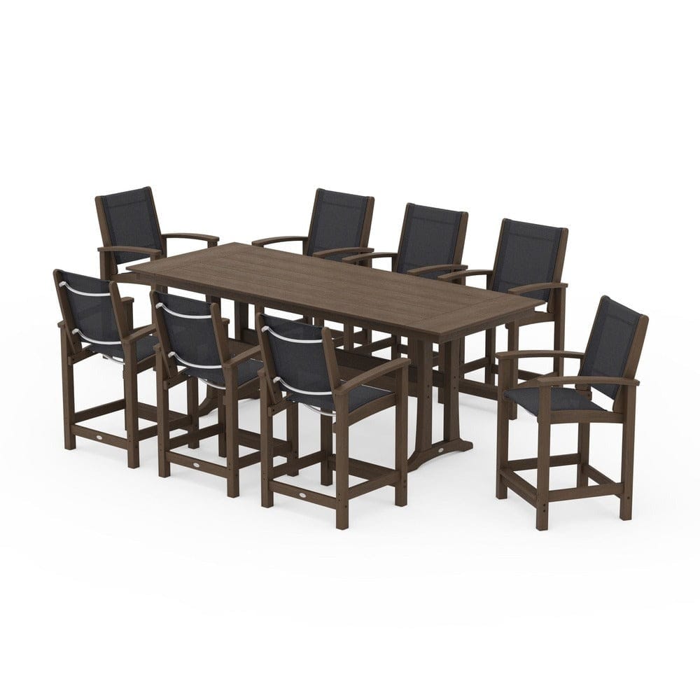 POLYWOOD® - Coastal 9-Piece Farmhouse Counter Set with Trestle Legs - PWS1898