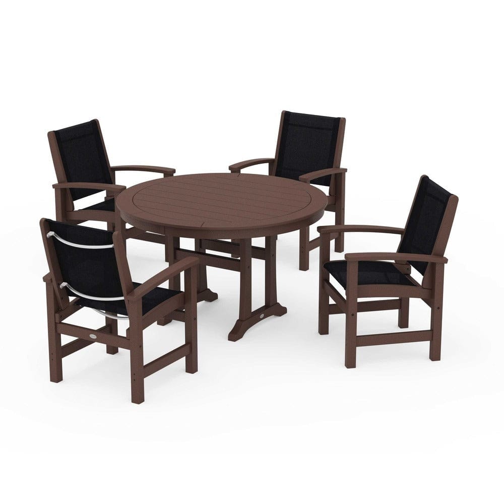 POLYWOOD® - Coastal 5-Piece Round Dining Set with Trestle Legs - PWS1119 Outdoor Furniture POLYWOOD®