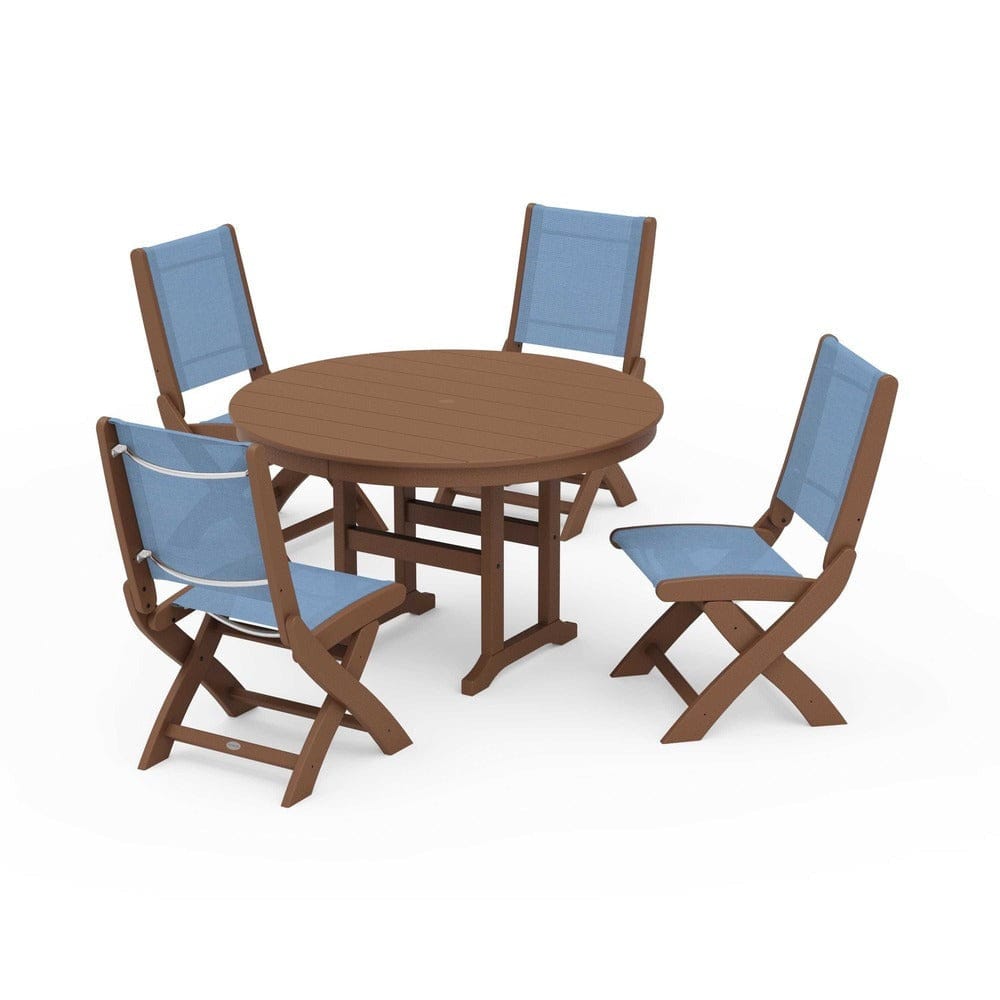 POLYWOOD® - Coastal Folding Side Chair 5-Piece Round Dining Set - PWS1358 Outdoor Furniture POLYWOOD®