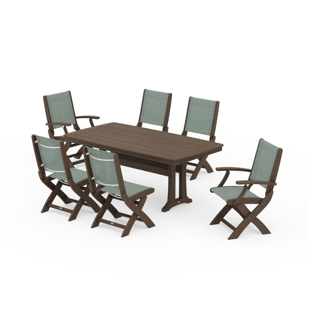 POLYWOOD® - Coastal Folding Chair 7-Piece Dining Set with Trestle Legs - PWS1037