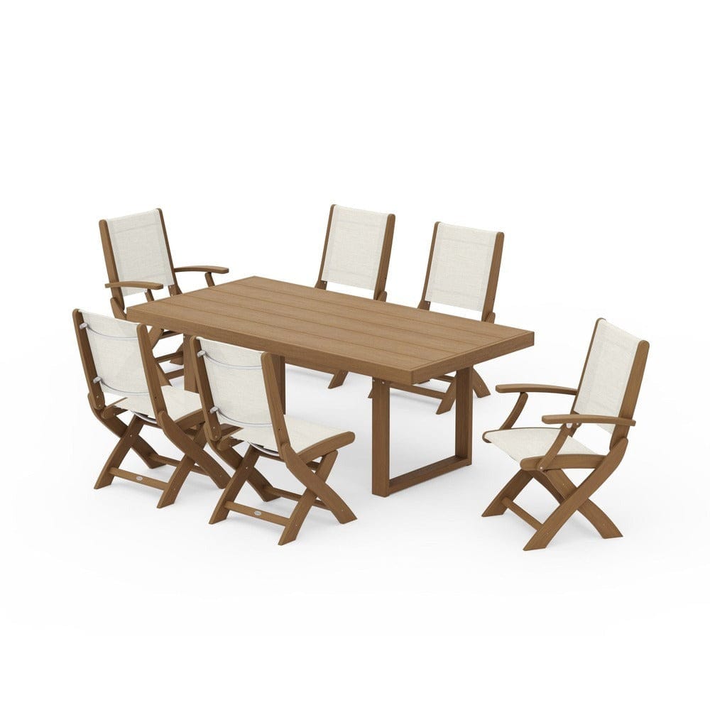 POLYWOOD® - Coastal Folding Chair 7-Piece Dining Set with Trestle Legs - PWS871