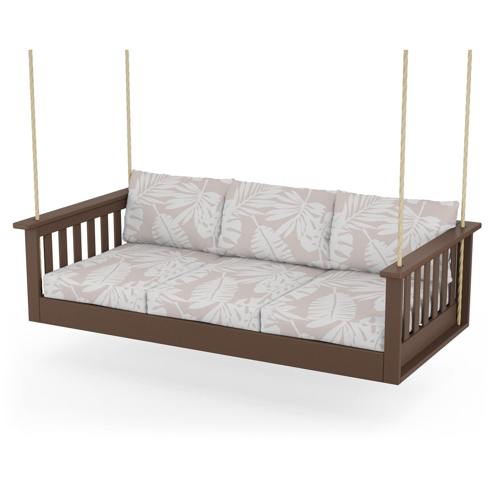 Vineyard Daybed Swing - Mahogany / Leaf Dune Burlap