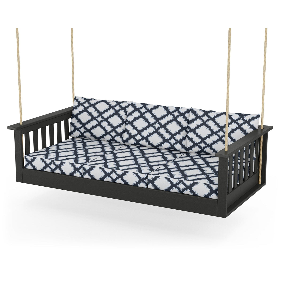 Vineyard Daybed Swing - Black / Trellis Marine Indigo