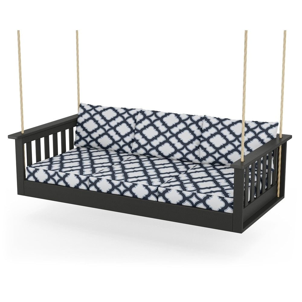 Vineyard Daybed Swing - Black / Trellis Marine Indigo