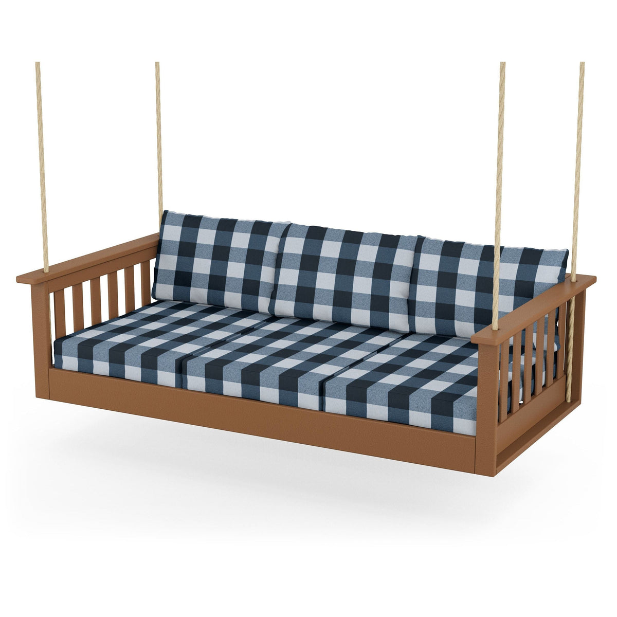 Vineyard Daybed Swing - Teak / Buffalo Plaid Marine Indigo
