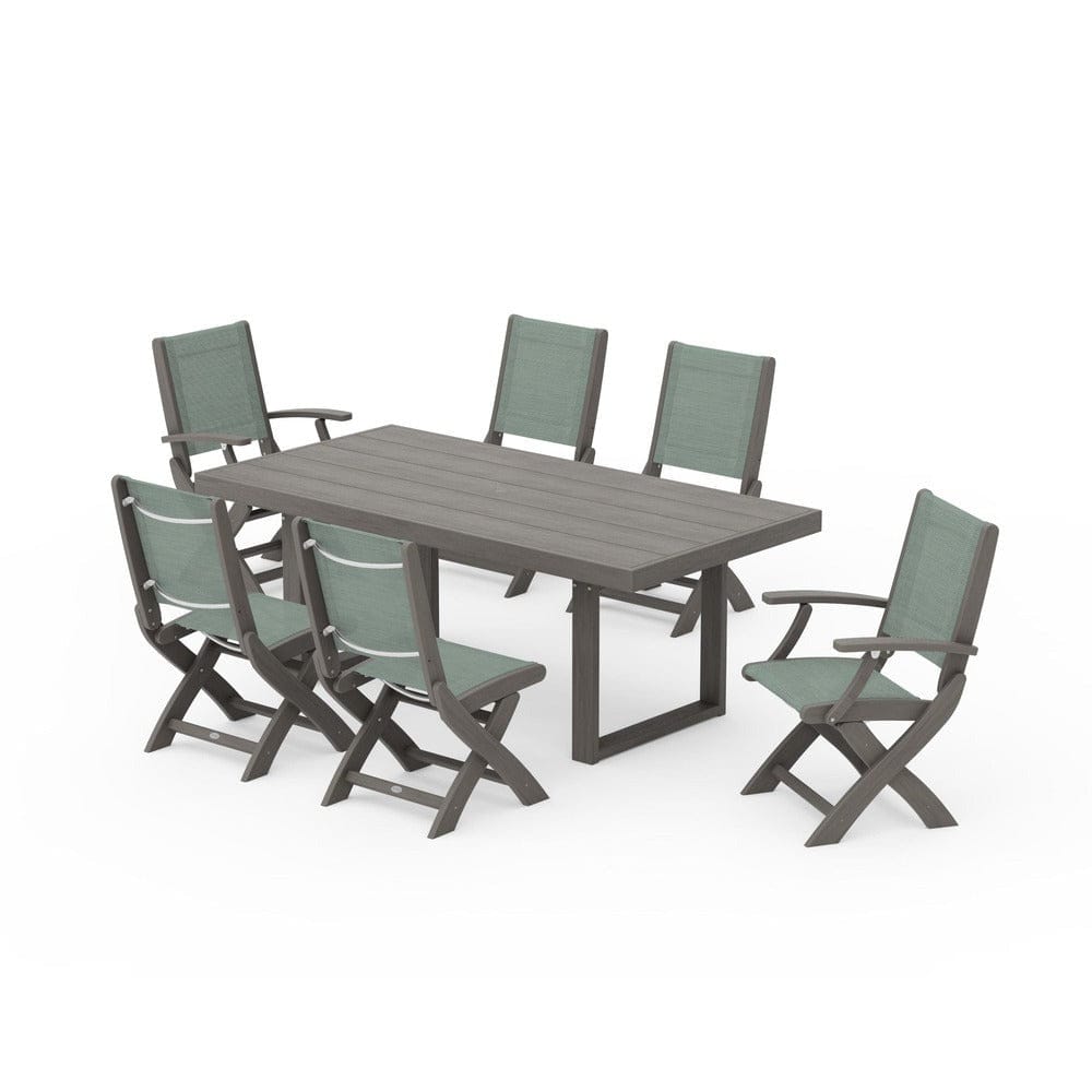 POLYWOOD® - Coastal Folding Chair 7-Piece Dining Set with Trestle Legs - PWS871