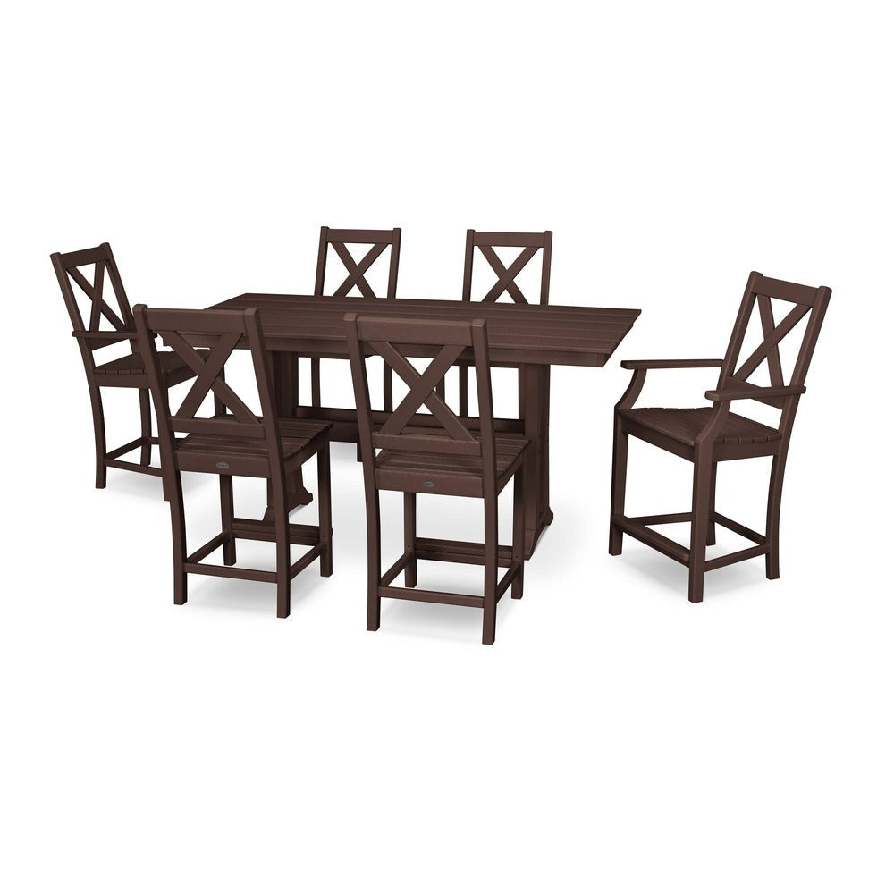POLYWOOD® Braxton 7-Piece Farmhouse Trestle Counter Set - Mahogany PWS510-1-MA