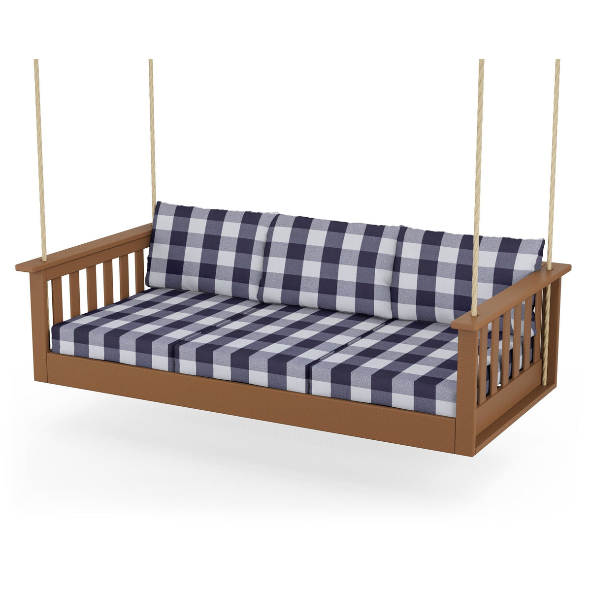 Vineyard Daybed Swing - Teak / Buffalo Plaid Navy