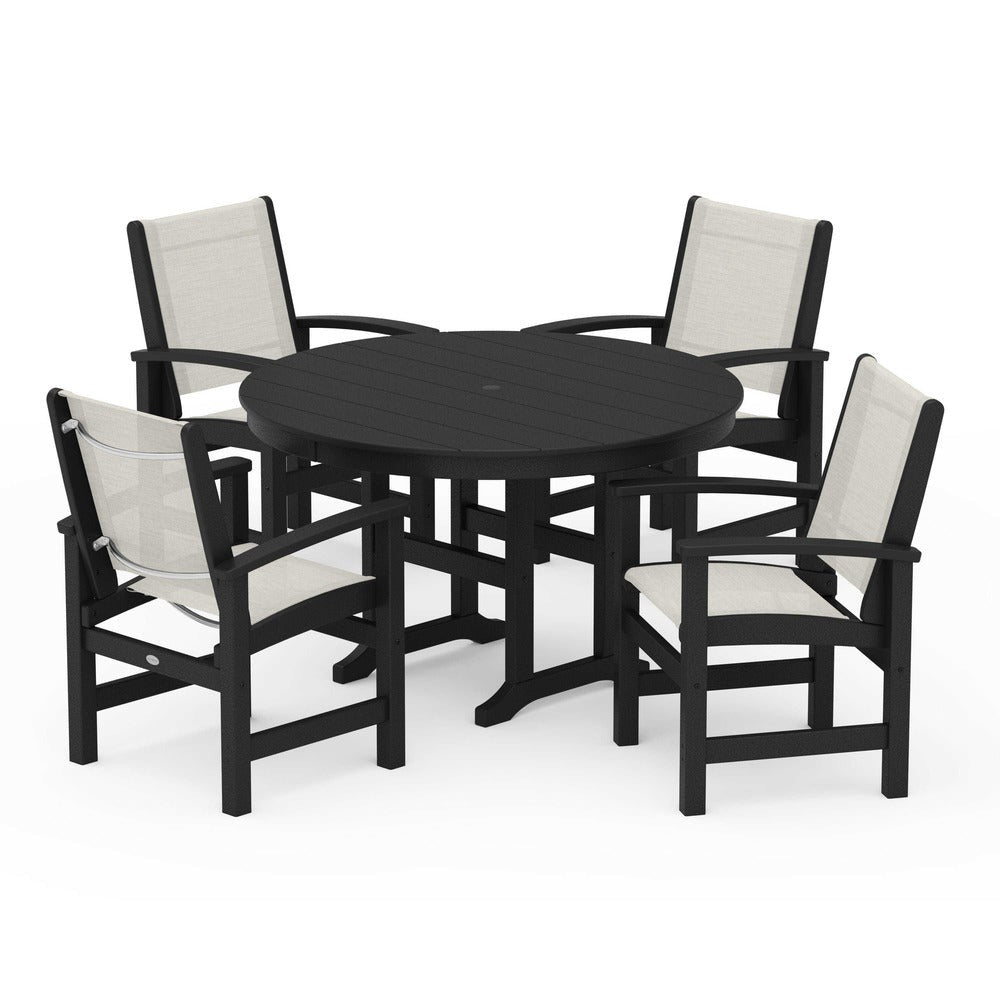 POLYWOOD® - Coastal 5-Piece Round Farmhouse Dining Set - PWS155 Outdoor Furniture POLYWOOD®