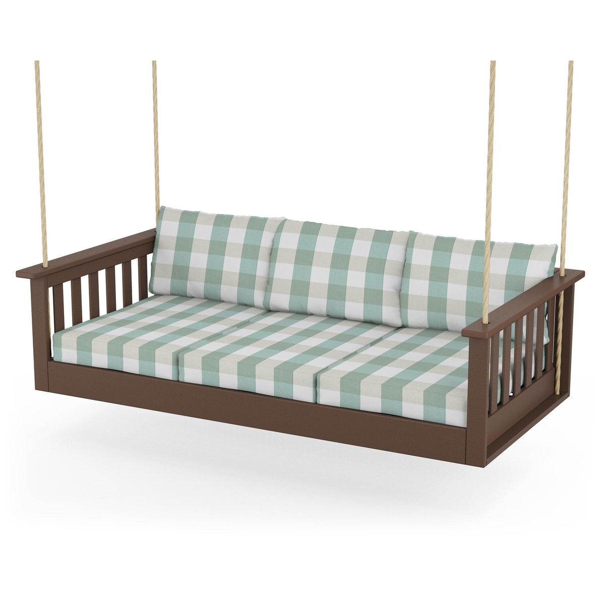 Vineyard Daybed Swing - Mahogany / Buffalo Plaid Glacier Spa