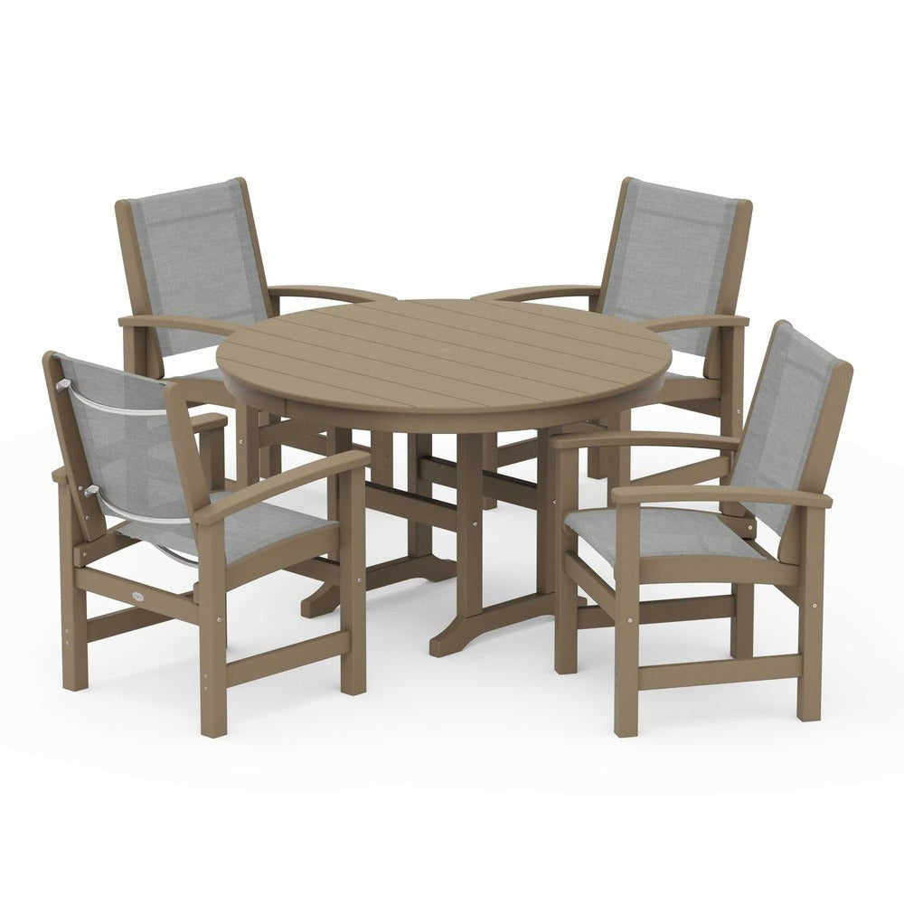 POLYWOOD® - Coastal 5-Piece Round Farmhouse Dining Set - PWS155 Outdoor Furniture POLYWOOD®