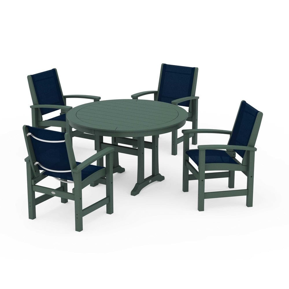 POLYWOOD® - Coastal 5-Piece Round Dining Set with Trestle Legs - PWS1119 Outdoor Furniture POLYWOOD®
