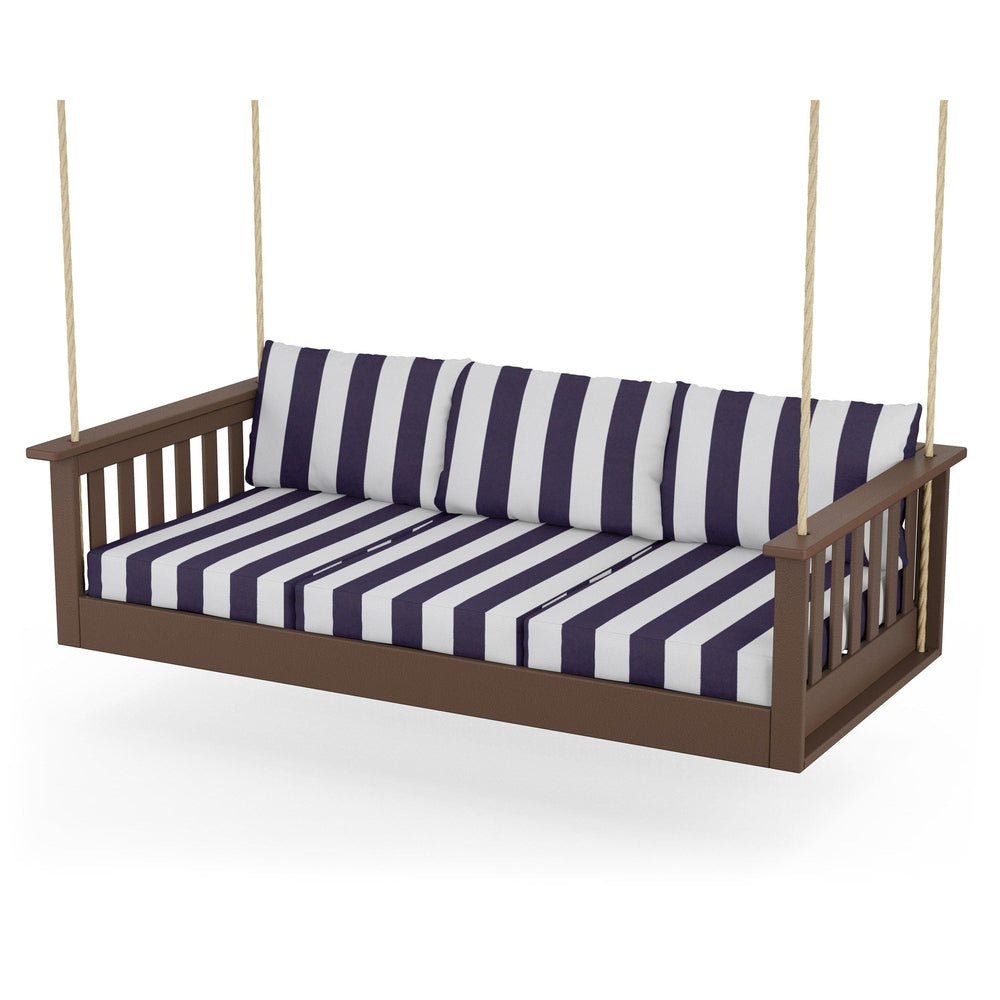 Vineyard Daybed Swing - Mahogany / Cabana Stripe Navy