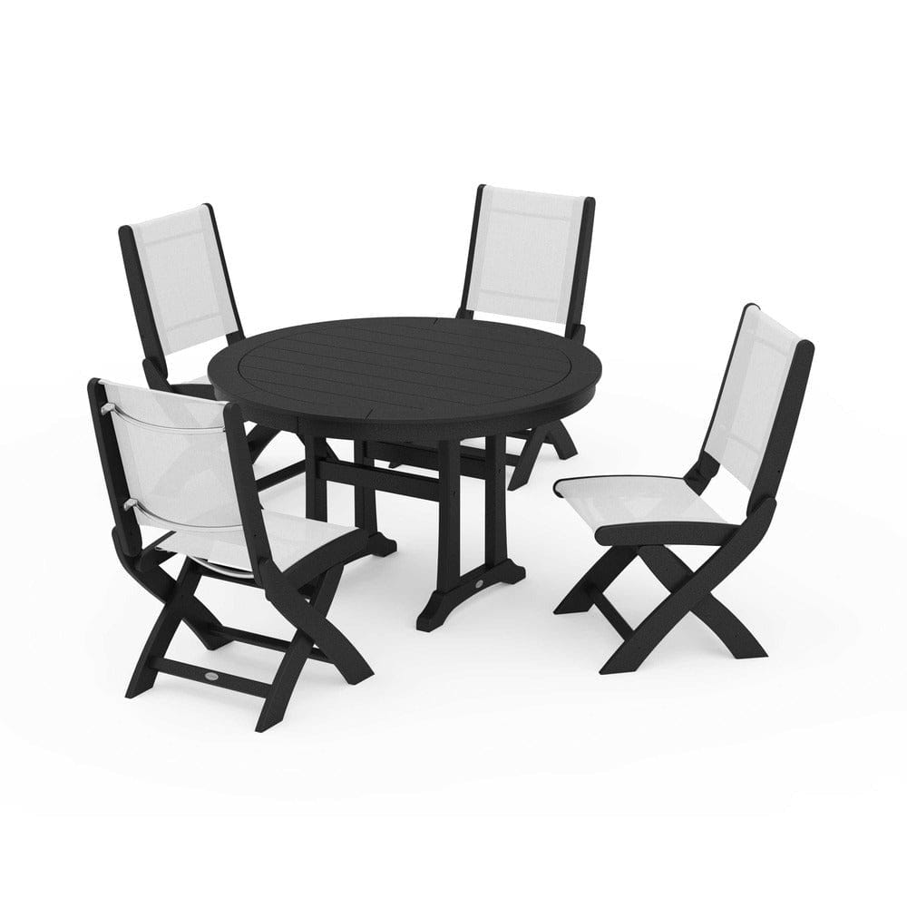 POLYWOOD® - Coastal Folding Side Chair 5-Piece Round Dining Set With Trestle Legs - PWS1121