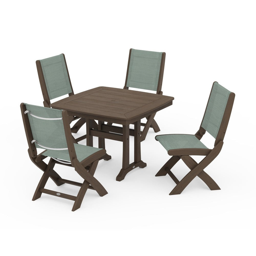 POLYWOOD® - Coastal Folding Side Chair 5-Piece Dining Set with Trestle Legs - PWS968