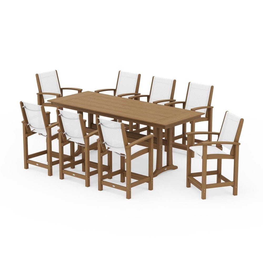 POLYWOOD® - Coastal 9-Piece Farmhouse Counter Set with Trestle Legs - PWS1898