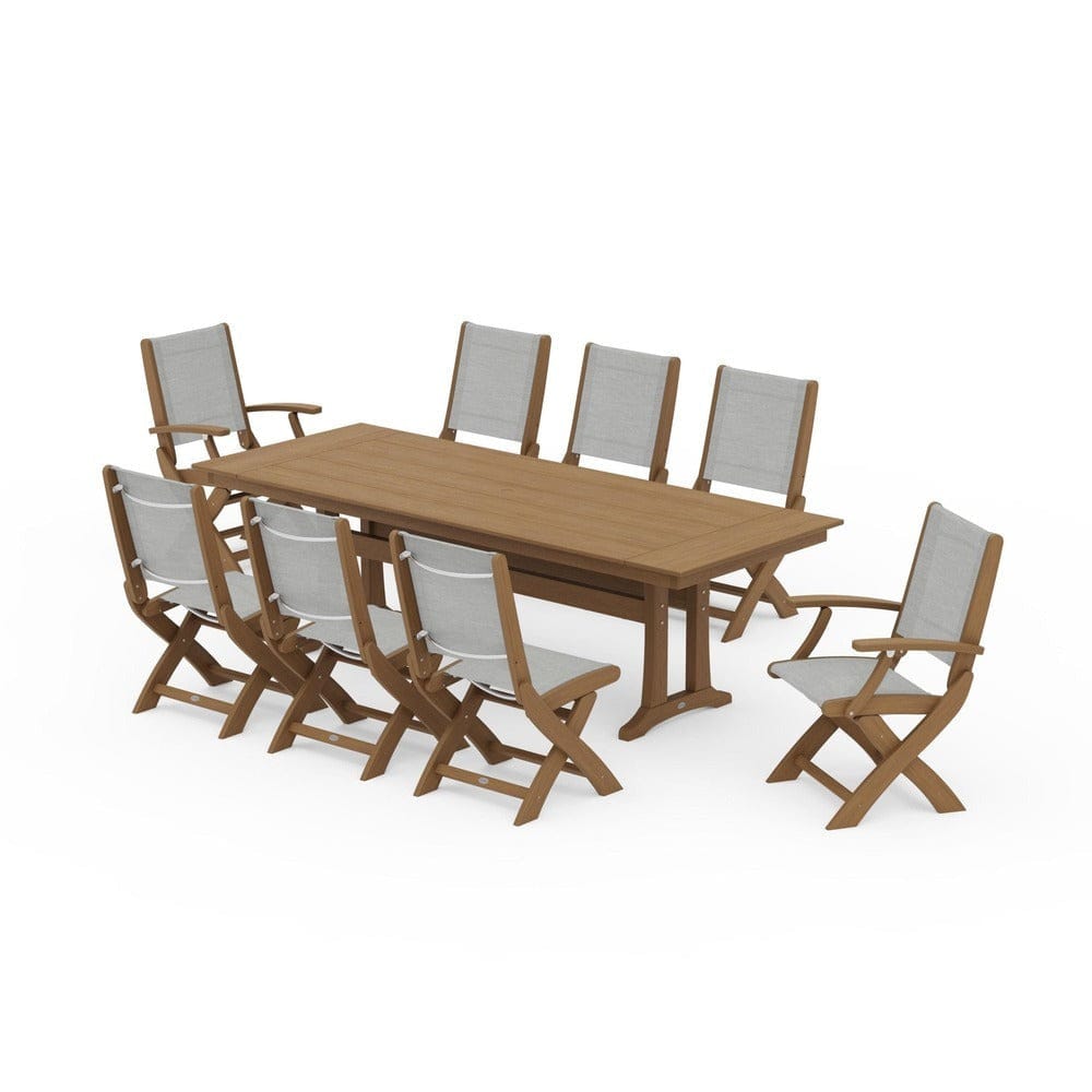POLYWOOD® - Coastal 9-Piece Folding Dining Chair Farmhouse Dining Set with Trestle Legs - PWS1447