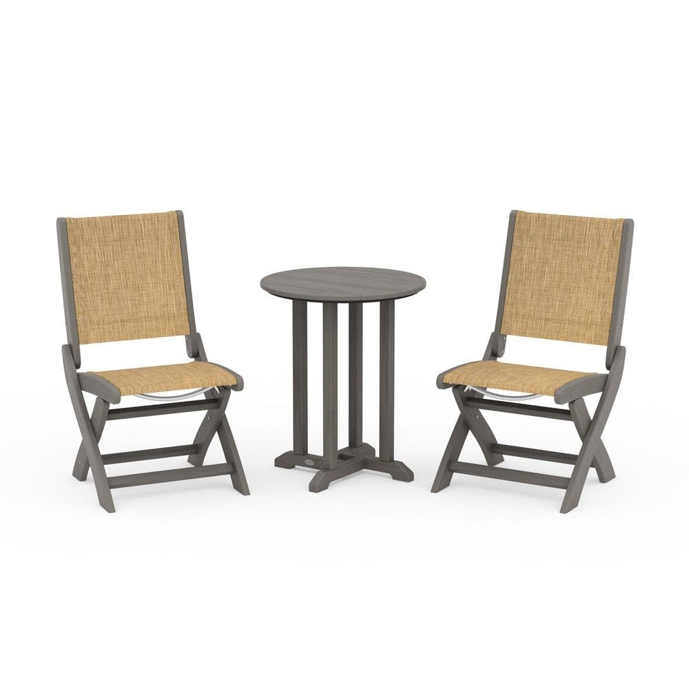 POLYWOOD® - Coastal Folding Side Chair 3-Piece Round Bistro Dining Set - PWS1296