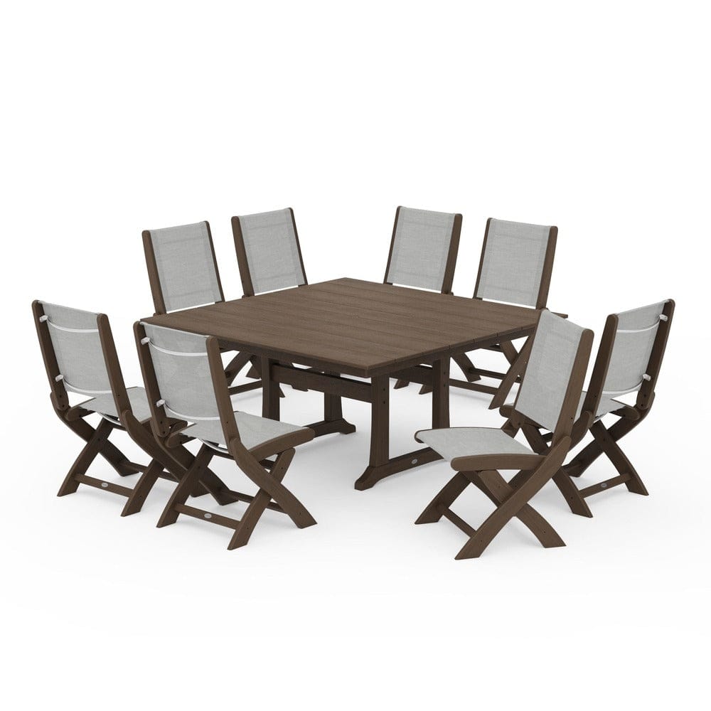 POLYWOOD® - Coastal Folding Side Chair 9-Piece Farmhouse Dining Set - PWS1287