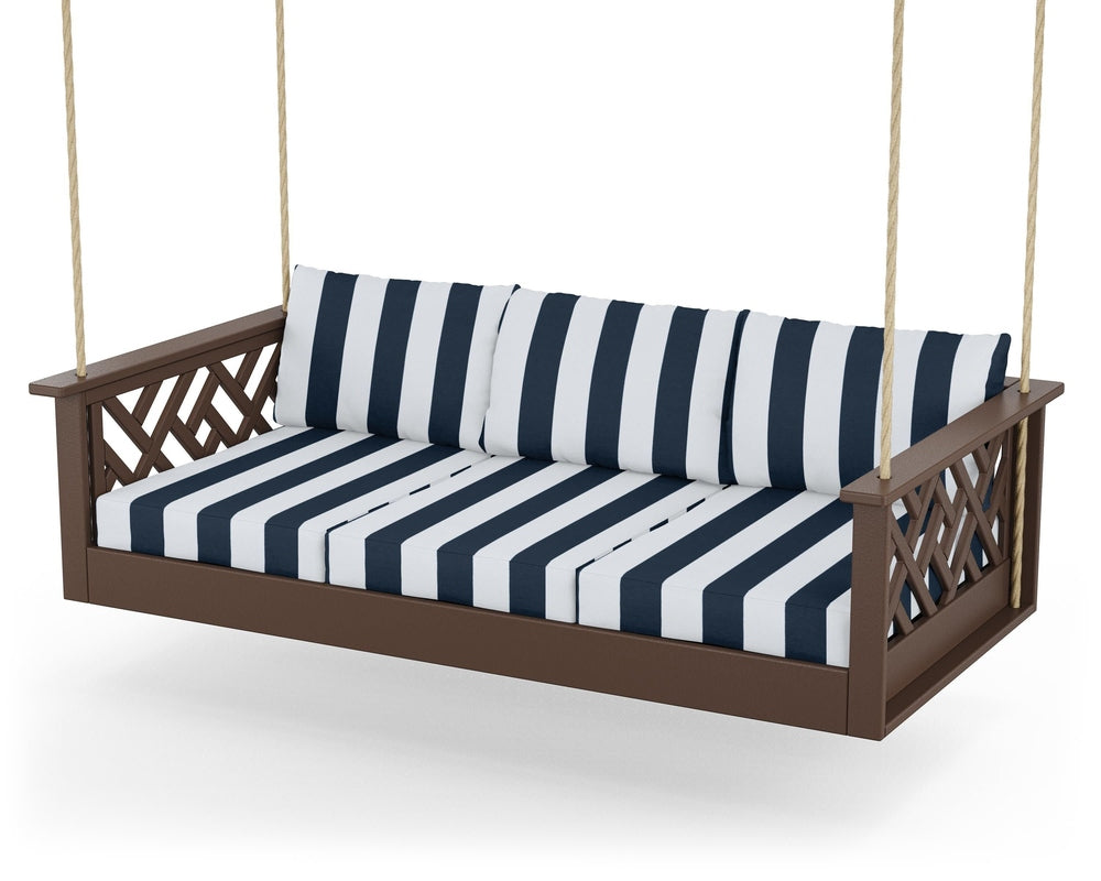 Chippendale Daybed Swing - Mahogany / Cabana Stripe Marine Indigo