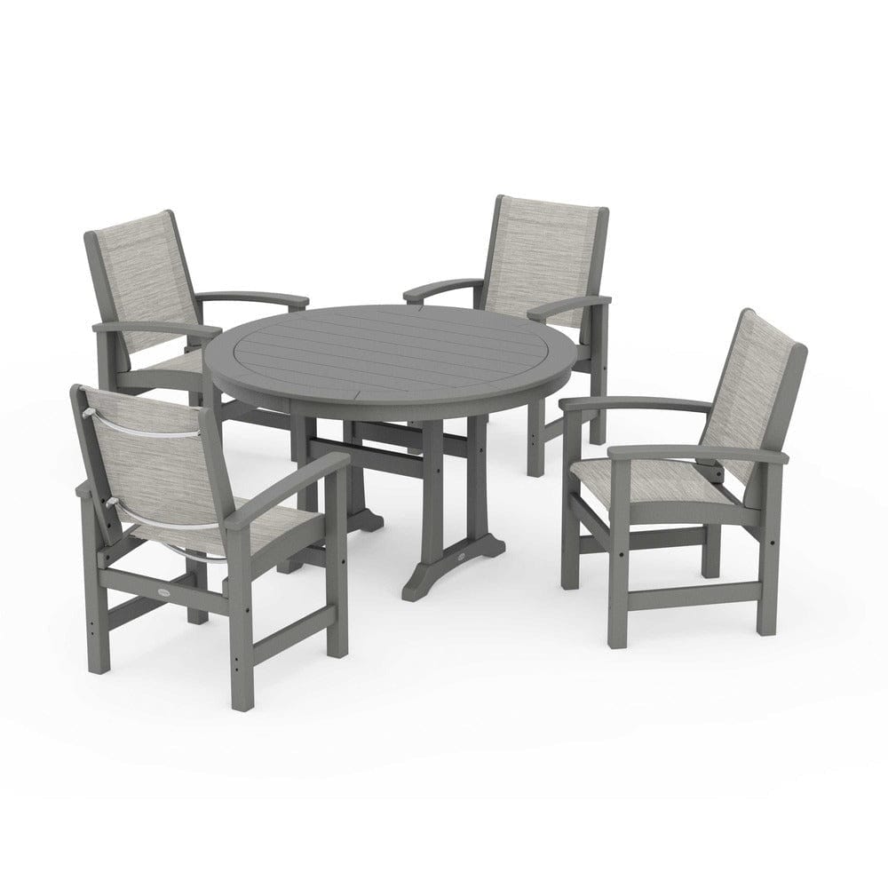 POLYWOOD® - Coastal 5-Piece Round Dining Set with Trestle Legs - PWS1119