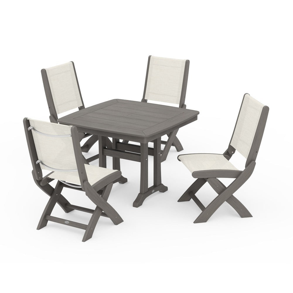 POLYWOOD® - Coastal Folding Side Chair 5-Piece Dining Set with Trestle Legs - PWS968