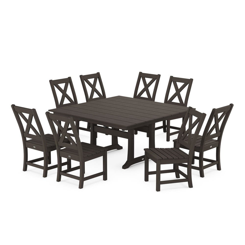 POLYWOOD® Braxton Side Chair 9-Piece Farmhouse Dining Set - Vintage Coffee PWS1286-1-VCF