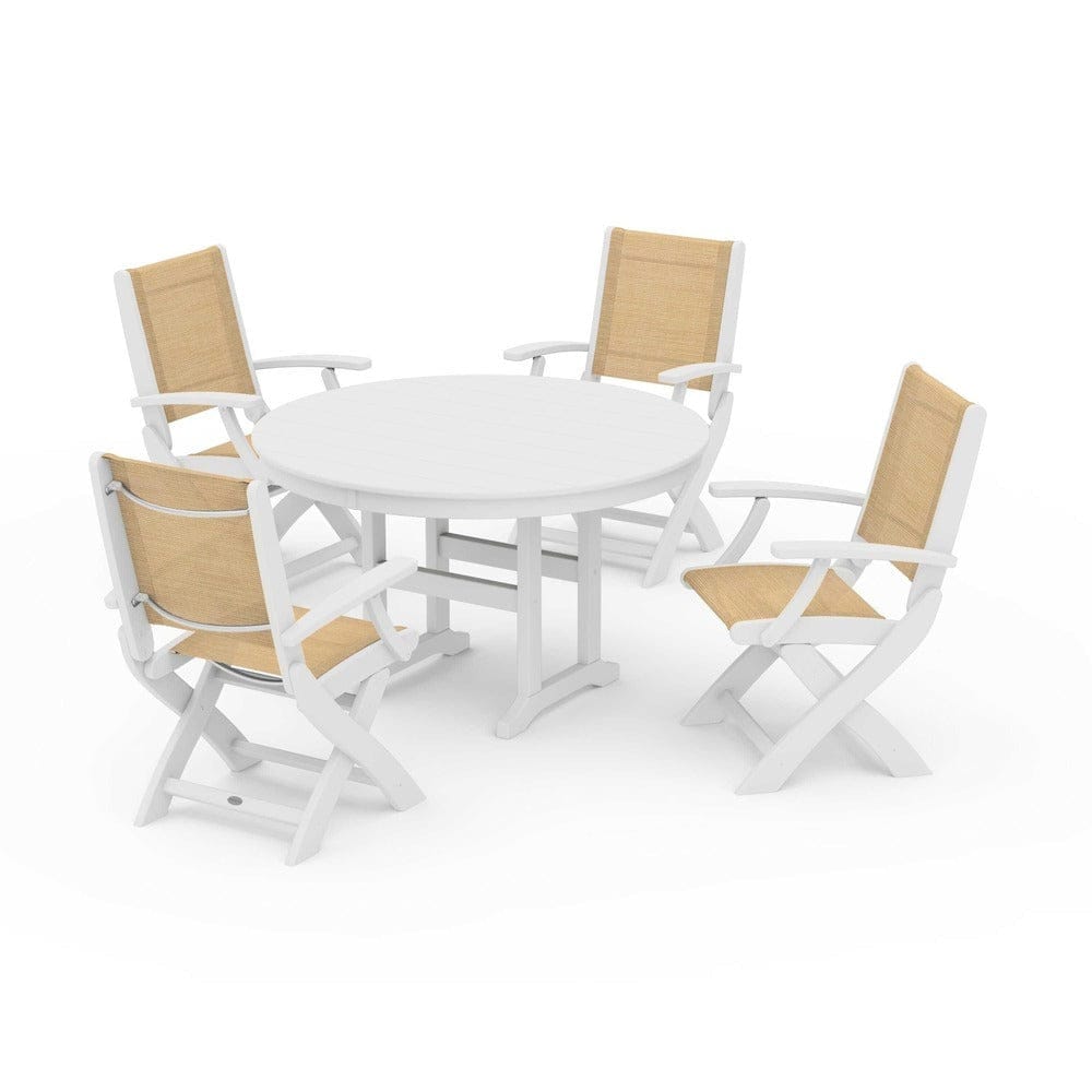 POLYWOOD® - Coastal Folding Chair 5-Piece Round Dining Set - PWS1357