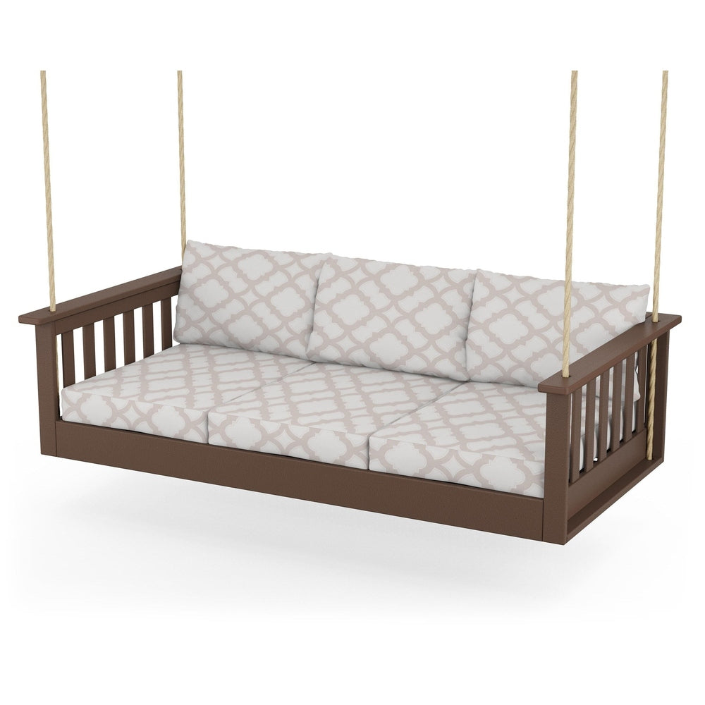Vineyard Daybed Swing - Mahogany / Trellis Dune Burlap