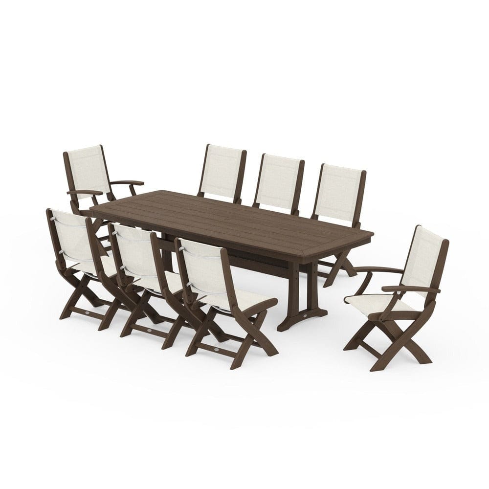 POLYWOOD® - Coastal Folding 9-Piece Dining Set with Trestle Legs - PWS1501