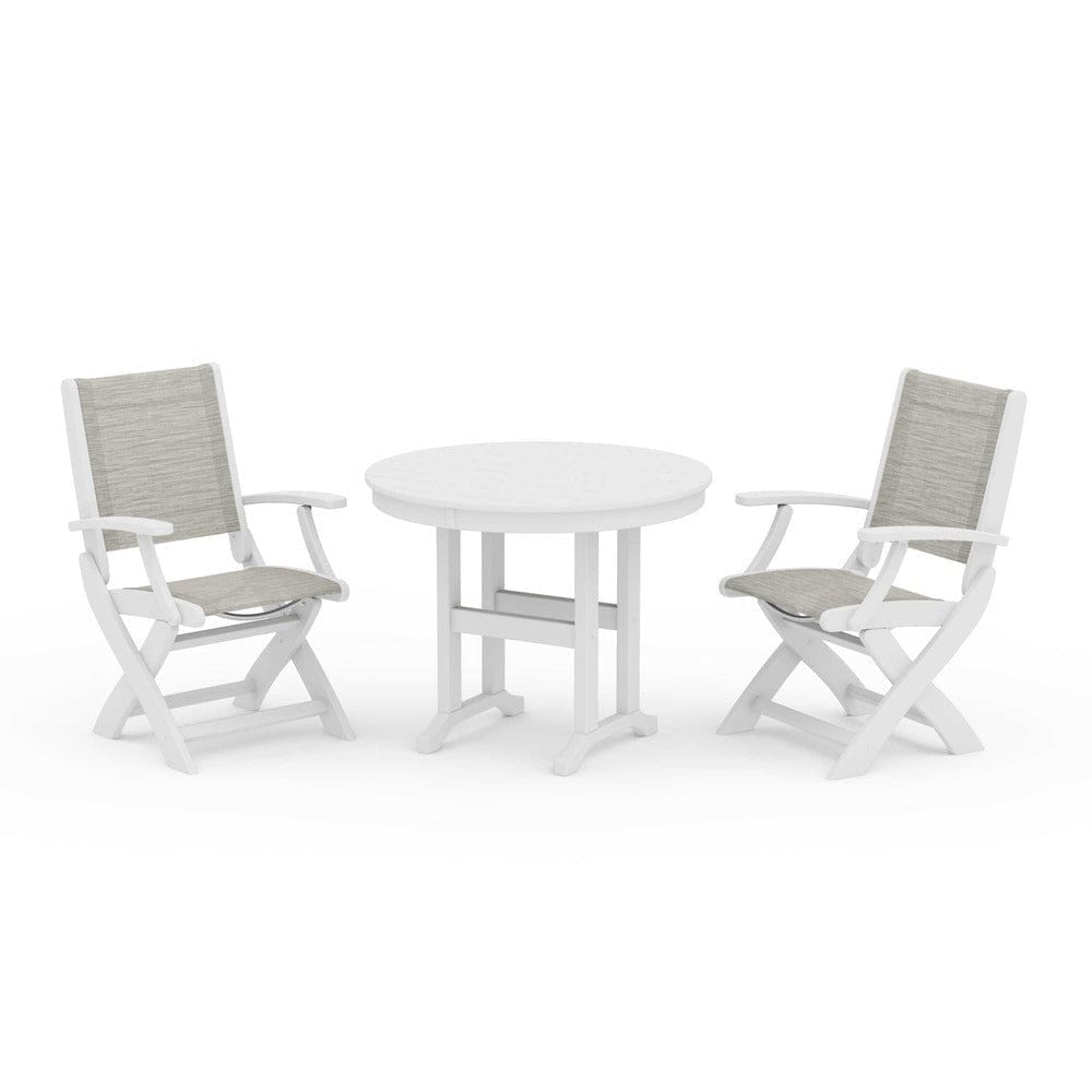 POLYWOOD® - Coastal Folding Chair 3-Piece Round Dining Set - PWS1328 Outdoor Furniture POLYWOOD®