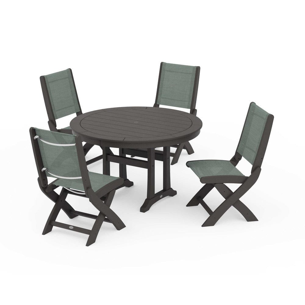 POLYWOOD® - Coastal Folding Side Chair 5-Piece Round Dining Set With Trestle Legs - PWS1121