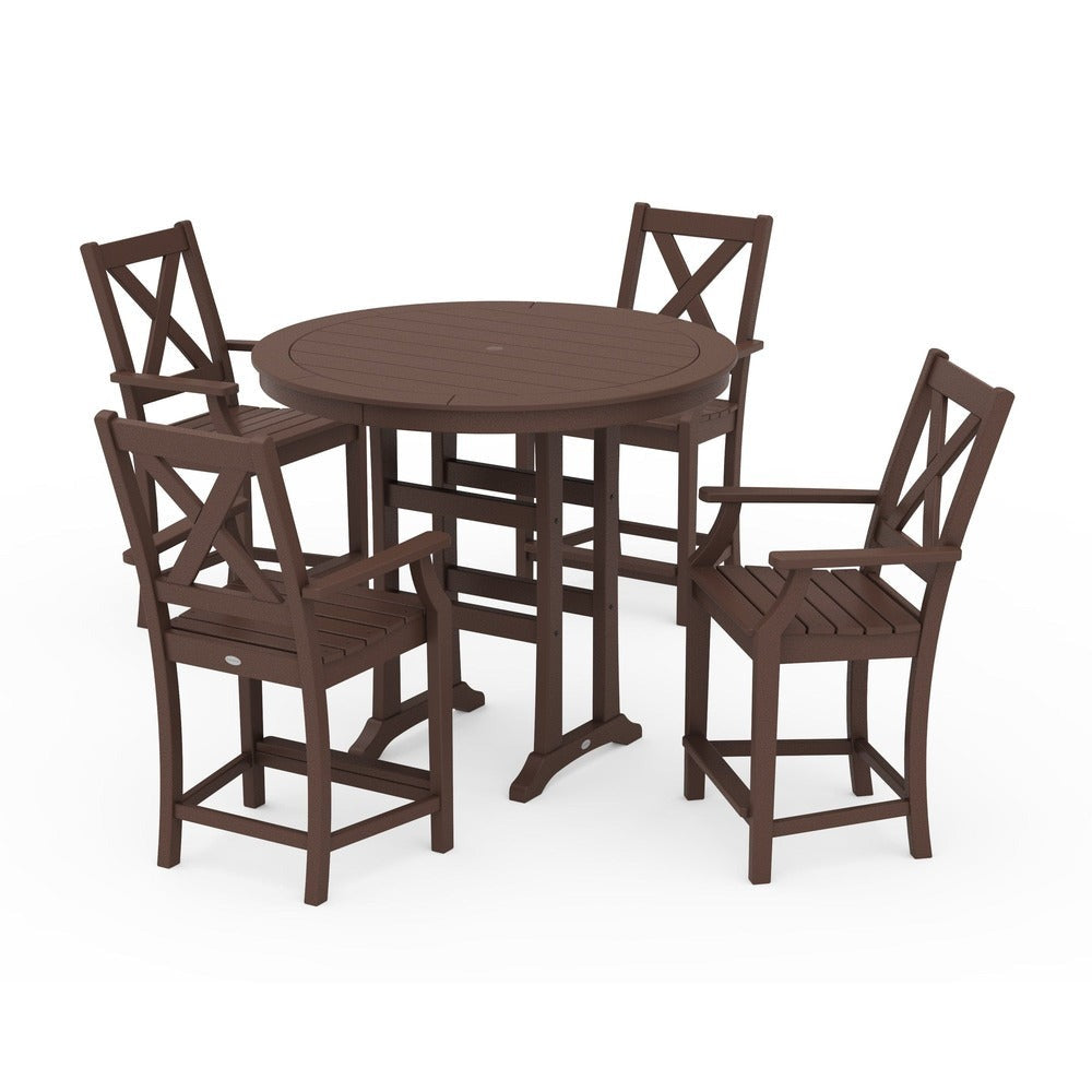 POLYWOOD® Braxton 5-Piece Nautical Trestle Arm Chair Counter Set - Mahogany PWS511-1-MA