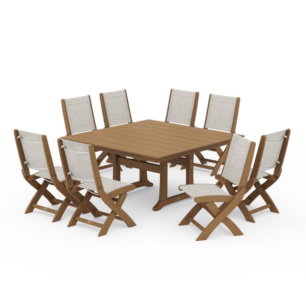 POLYWOOD® - Coastal Folding Side Chair 9-Piece Farmhouse Dining Set - PWS1287