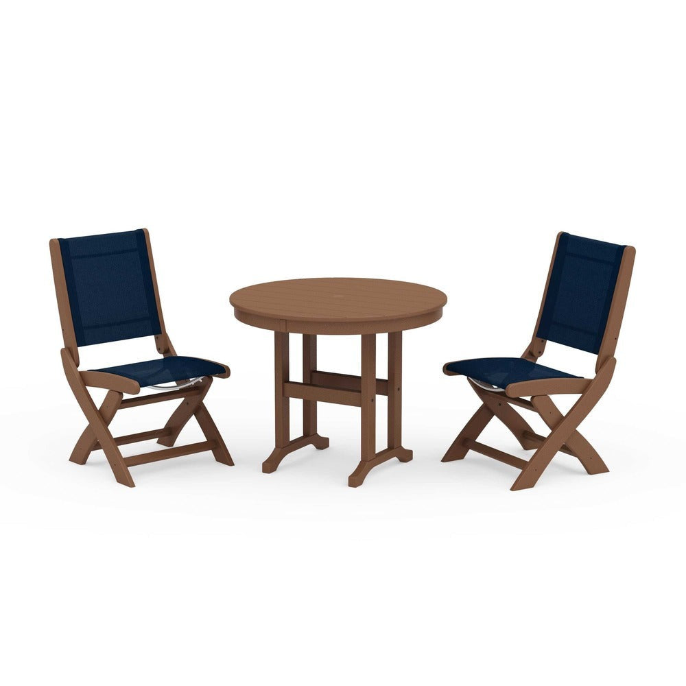 POLYWOOD® - Coastal Folding Side Chair 3-Piece Round Dining Set - PWS1329