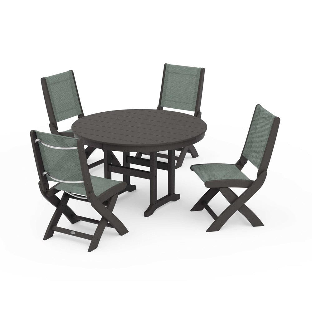 POLYWOOD® - Coastal Folding Side Chair 5-Piece Round Dining Set - PWS1358