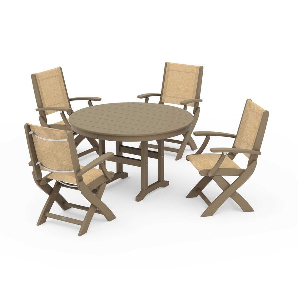 POLYWOOD® - Coastal Folding Chair 5-Piece Round Dining Set - PWS1357