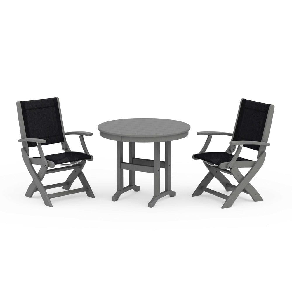 POLYWOOD® - Coastal Folding Chair 3-Piece Round Dining Set - PWS1328